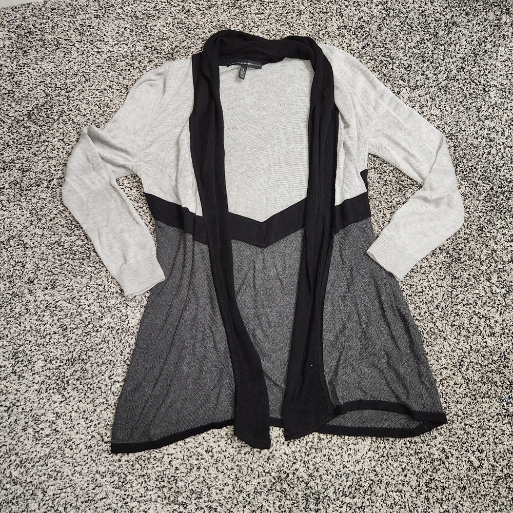 White House Black Market,small Grey & Black color block Cardigan,Career Slimming